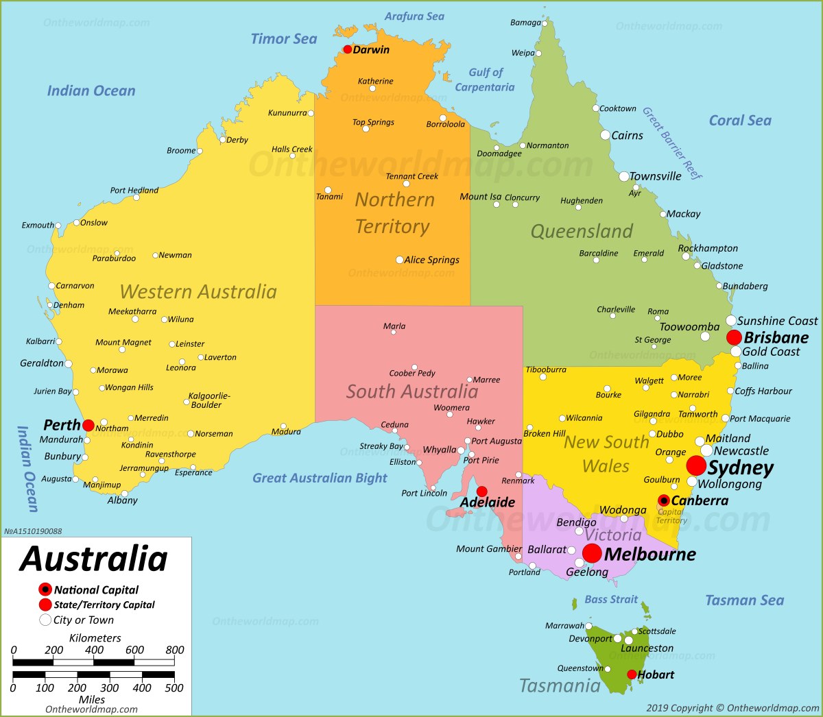 carte des villes en Australie